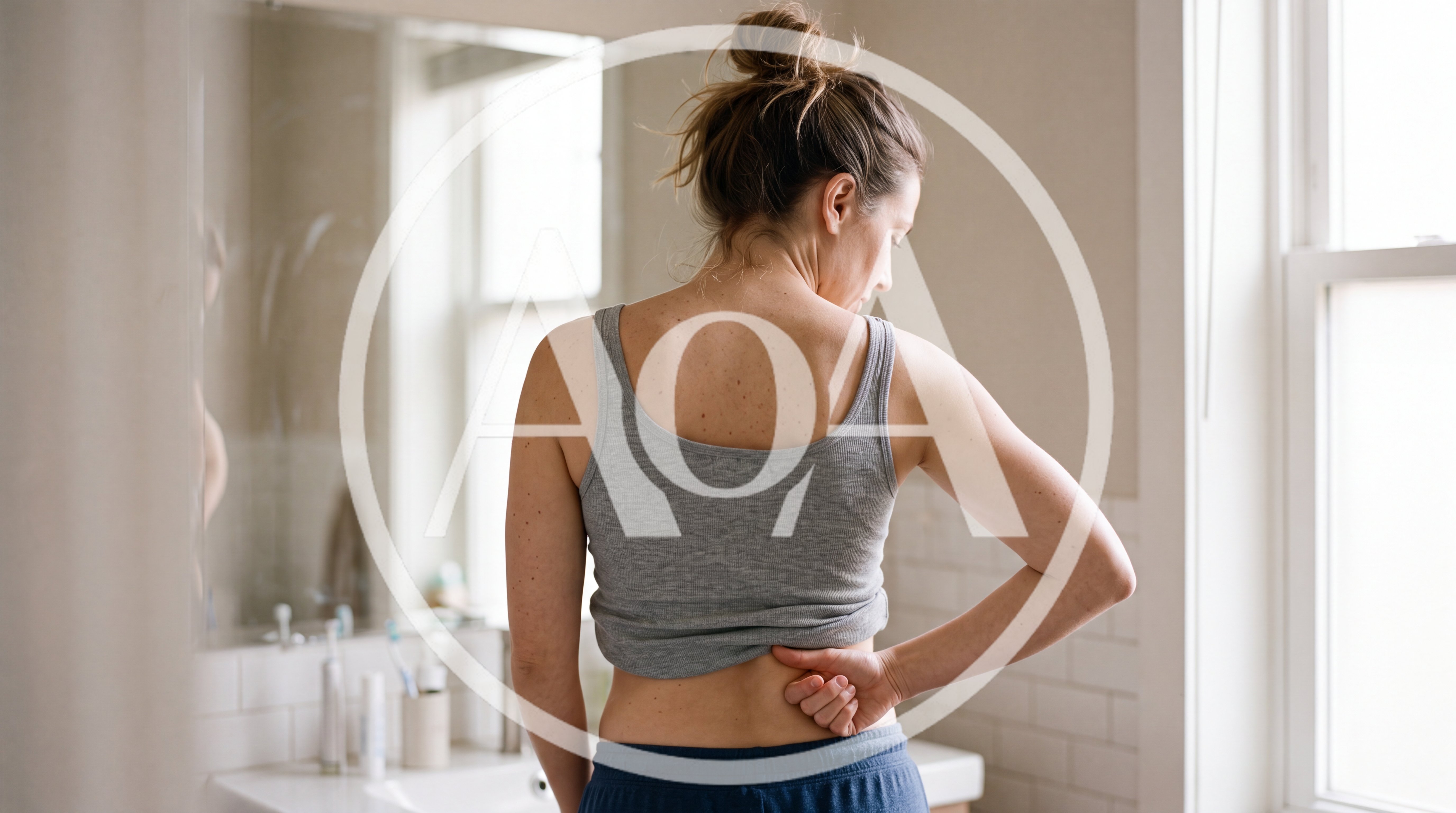Woman Suffering From Lower Back Pain In Bathroom
