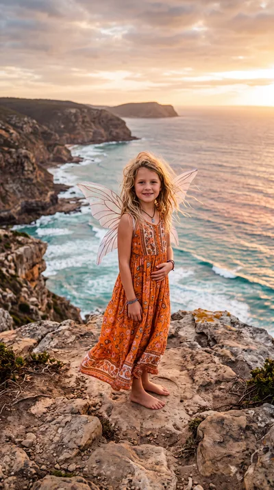 Young Girl Dressed As A Fairy On A Coastal Cliff