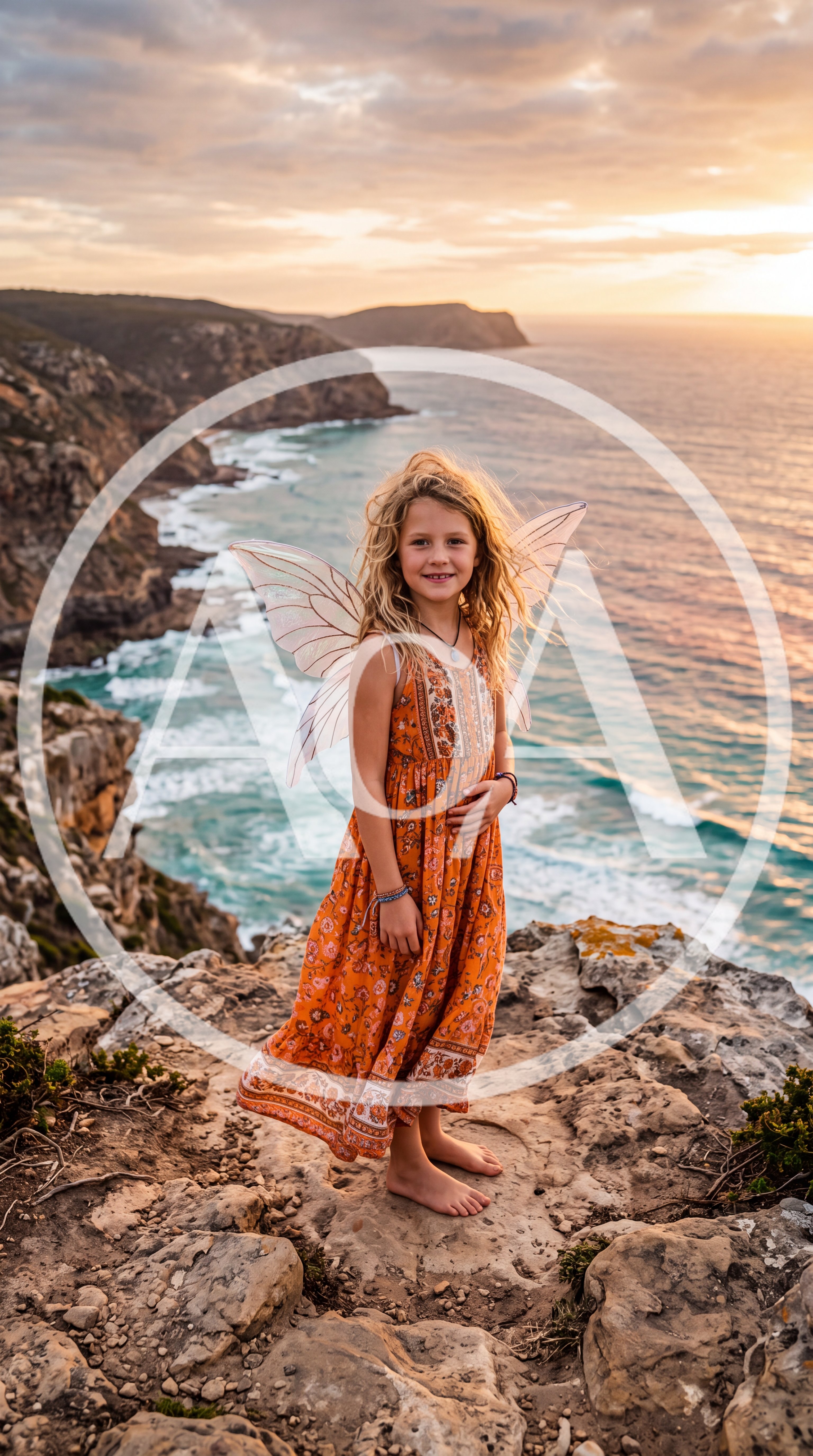 Young Girl Dressed As A Fairy On A Coastal Cliff