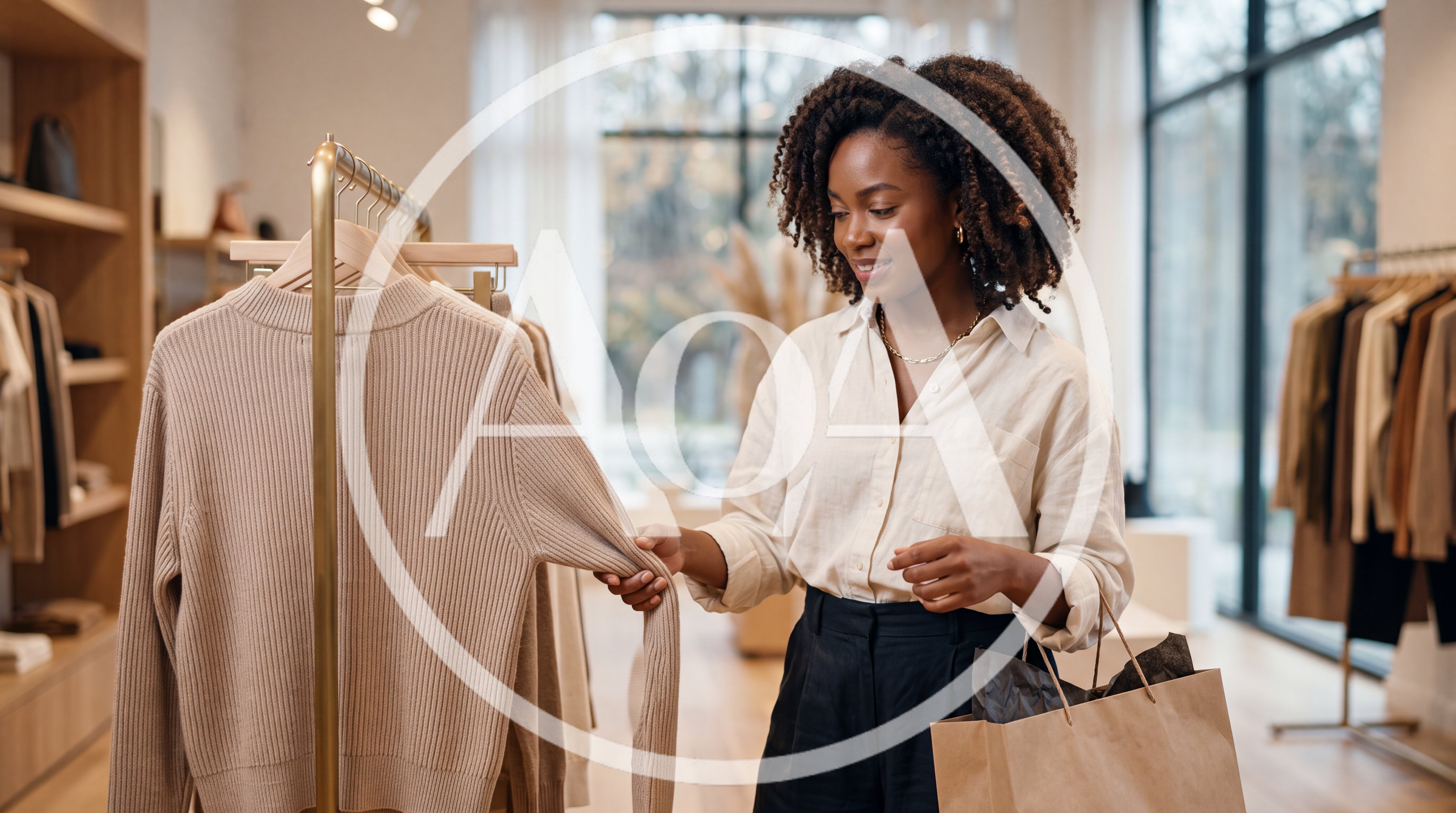 Young Woman Shopping For Sweaters In A Clothing Boutique