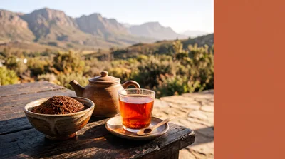 Rooibos Tea Served Outdoors With Mountain View