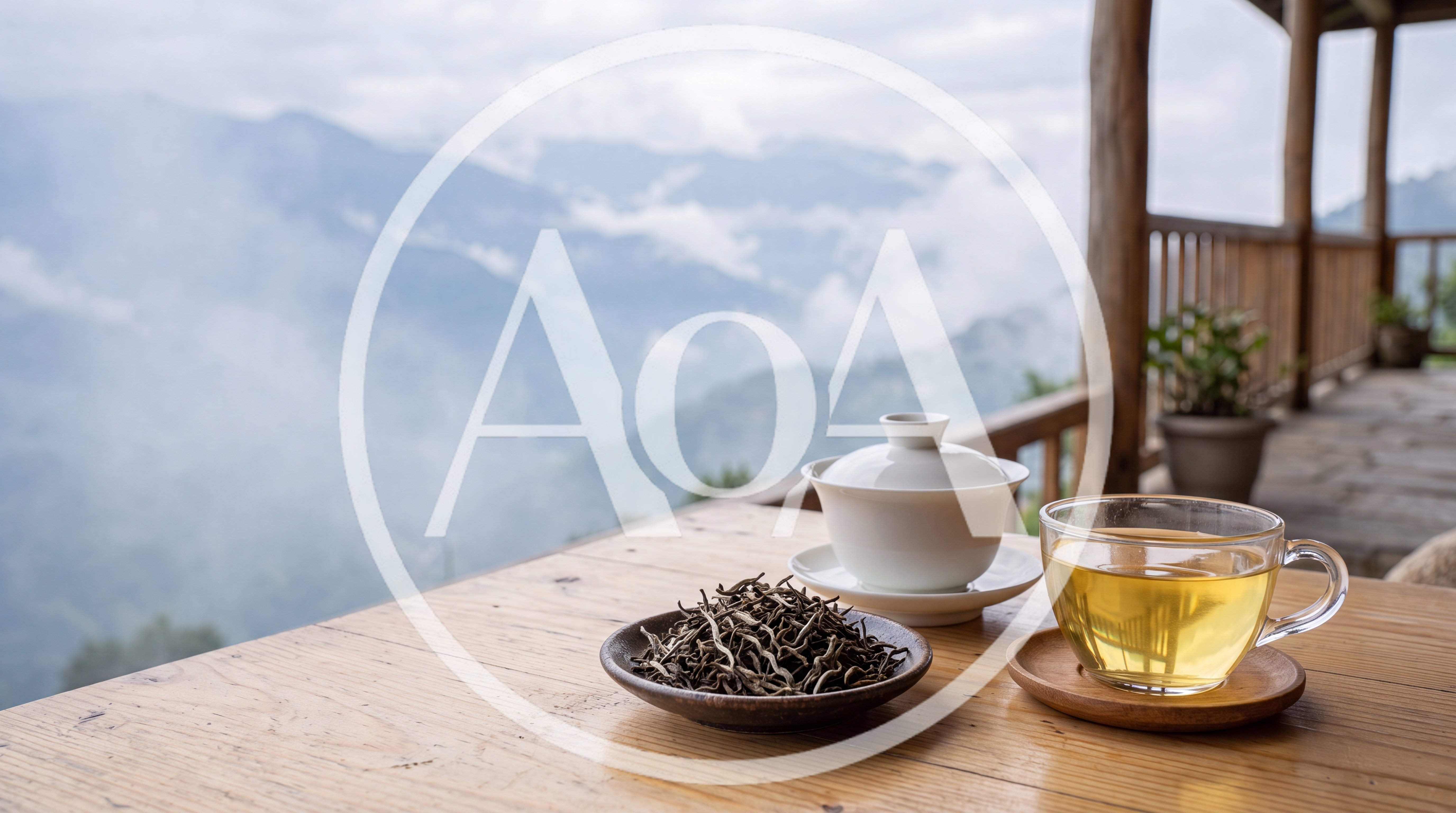 Tea Ceremony Setup on a Mountain Balcony