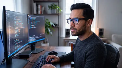 Software Developer Working On Code At Home Office