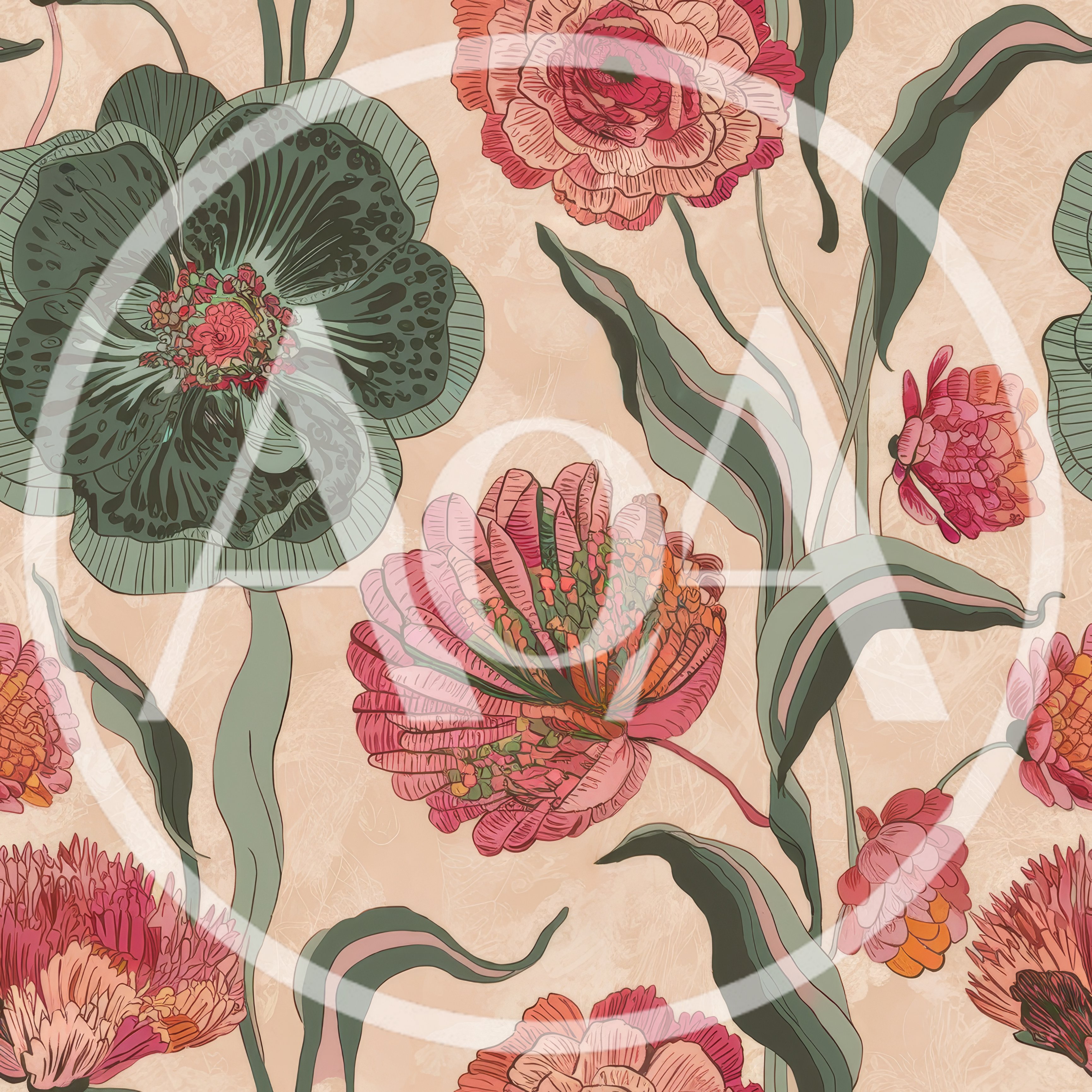 Seamless Floral Pattern With Stylized Pink And Green Flowers
