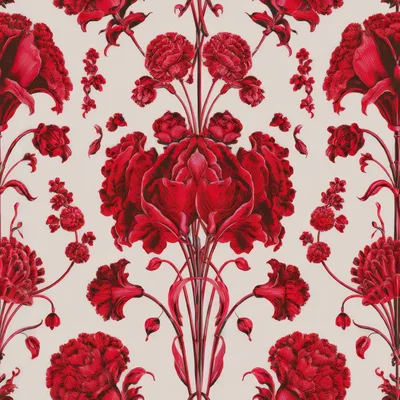 Vintage Floral Damask Pattern With Red Carnations