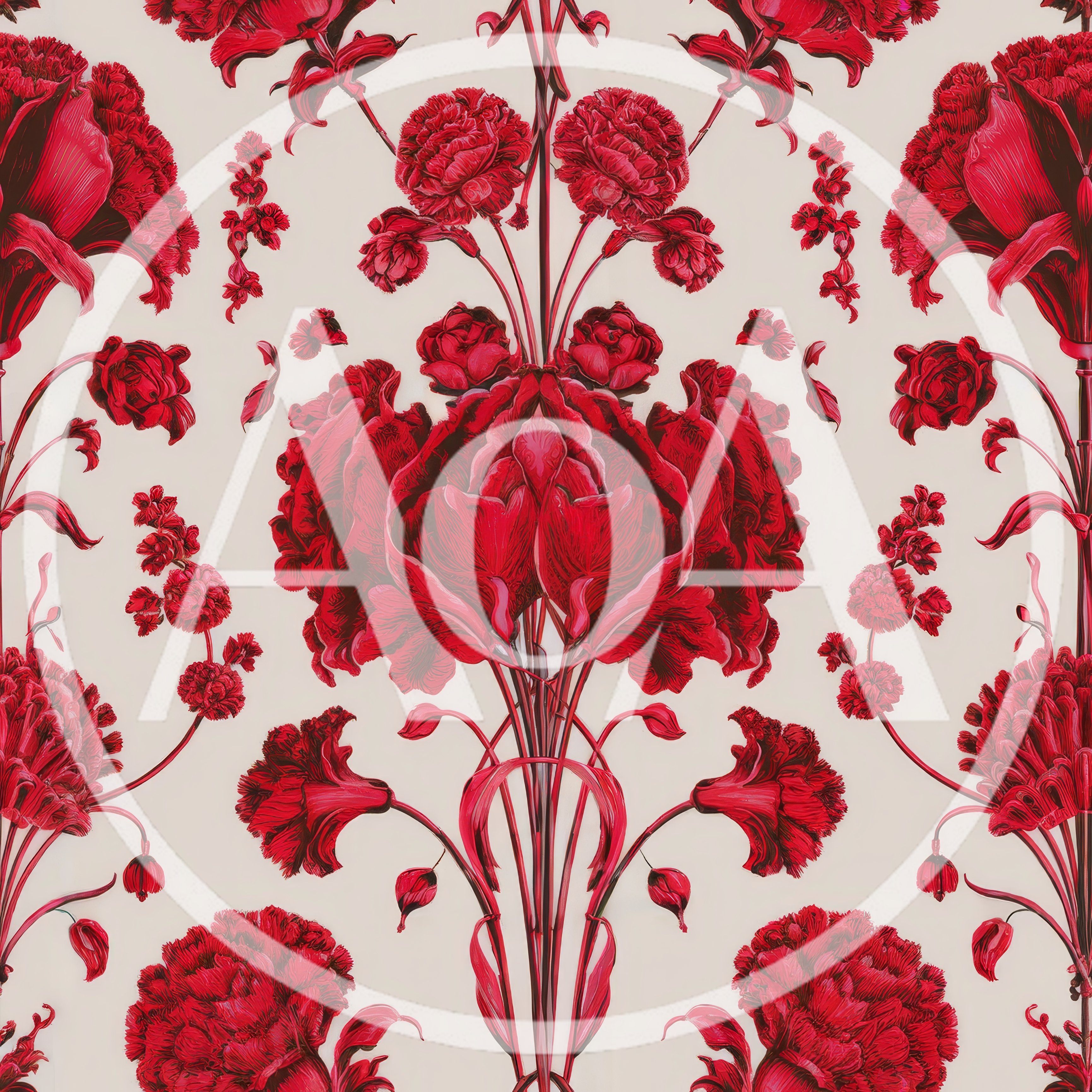 Vintage Floral Damask Pattern With Red Carnations
