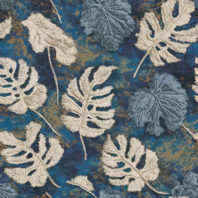 Seamless Pattern With Embroidered Tropical Monstera Leaves