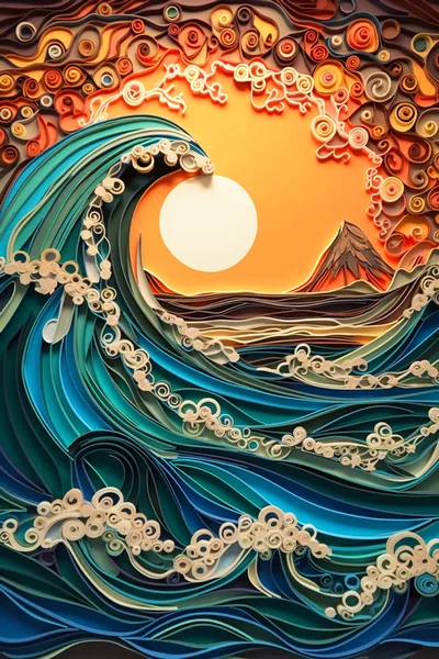 Paper Quilling Art Of A Stylized Ocean Wave