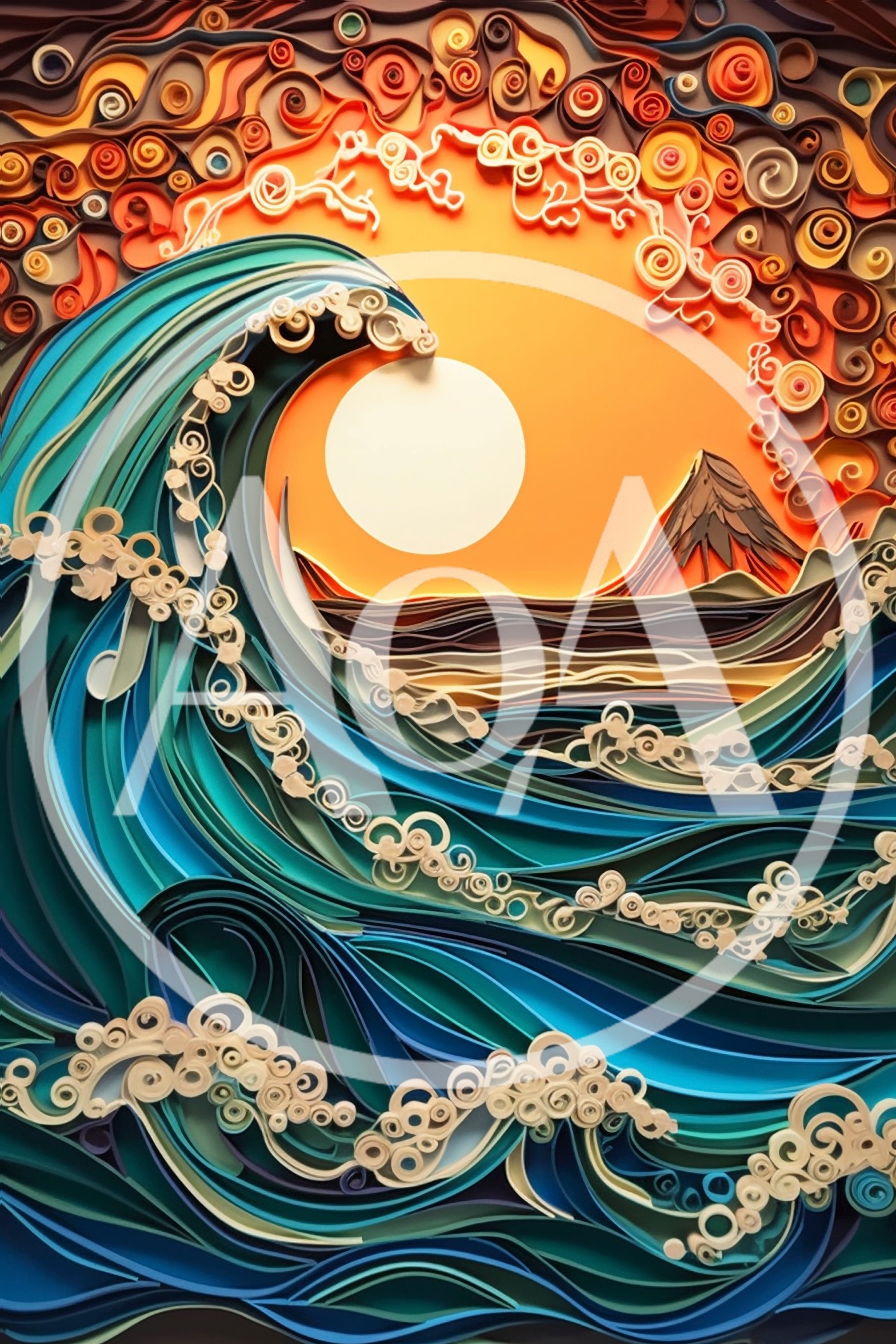 Paper Quilling Art Of A Stylized Ocean Wave