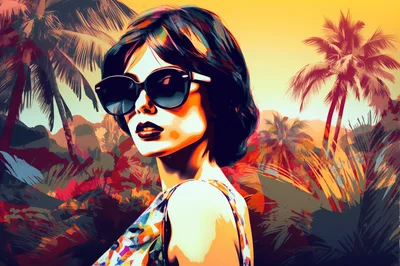 Stylish Woman Wearing Sunglasses In Tropical Setting