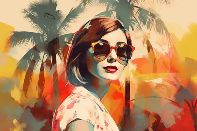 Stylish Woman Wearing Sunglasses In Tropical Palm Setting