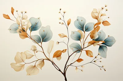 Elegant Botanical Illustration With Blue And Gold Leaves