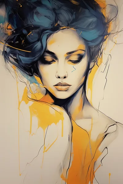 Abstract Artistic Portrait Of A Woman With Blue Hair