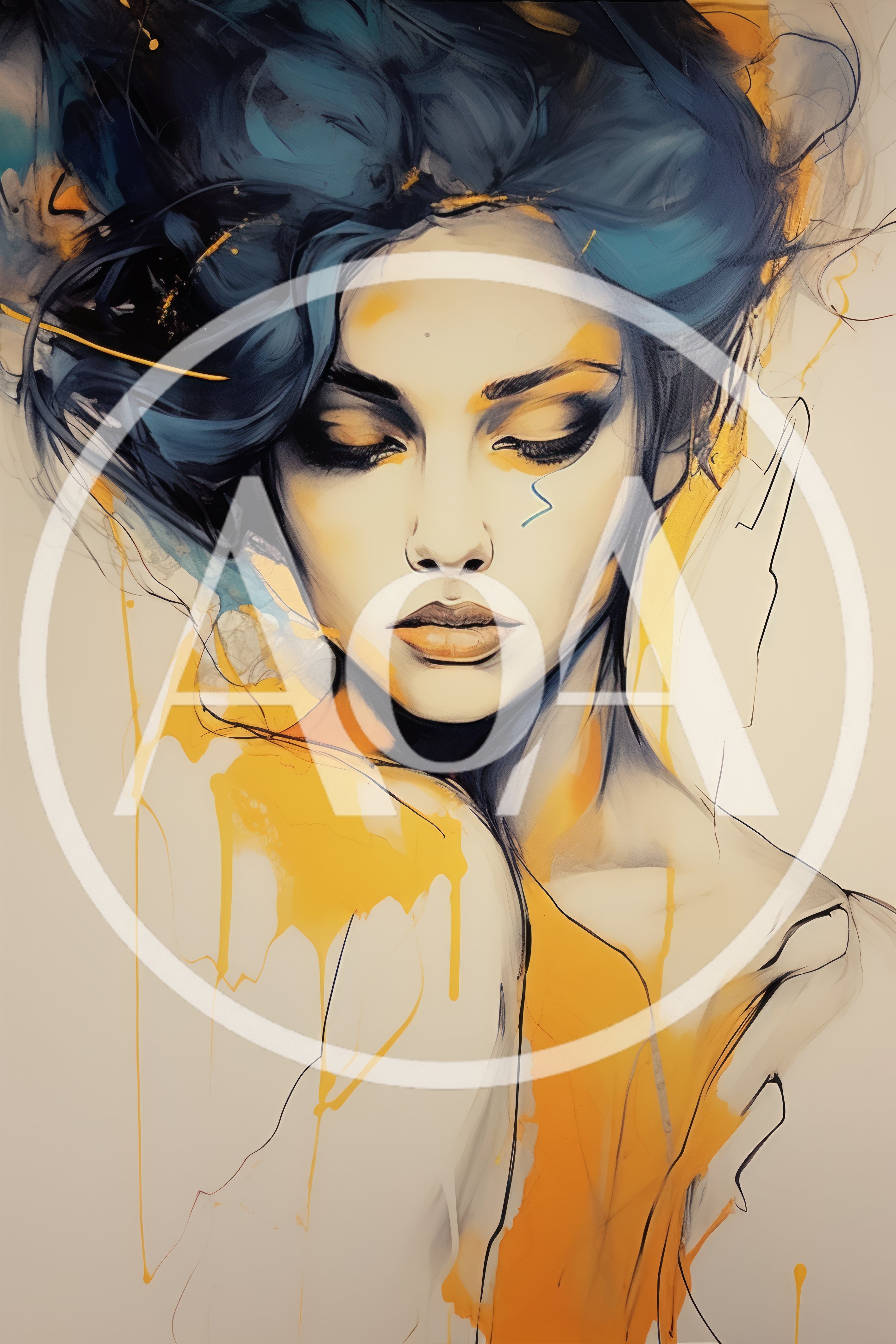 Abstract Artistic Portrait Of A Woman With Blue Hair
