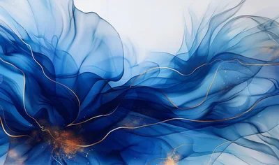 Abstract Blue Alcohol Ink Background With Gold Veins