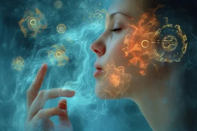 Digital Human Profile With Glowing Neural Network Interface