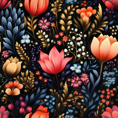 Seamless Floral Pattern With Vibrant Botanical Illustrations