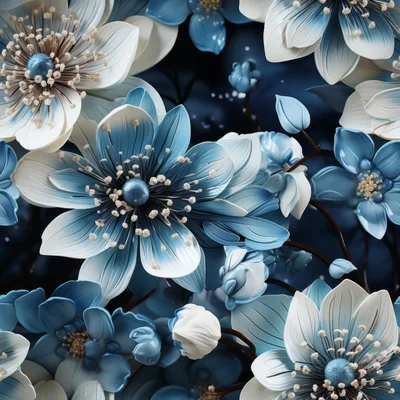 Seamless Pattern Of Elegant Blue And White Flowers