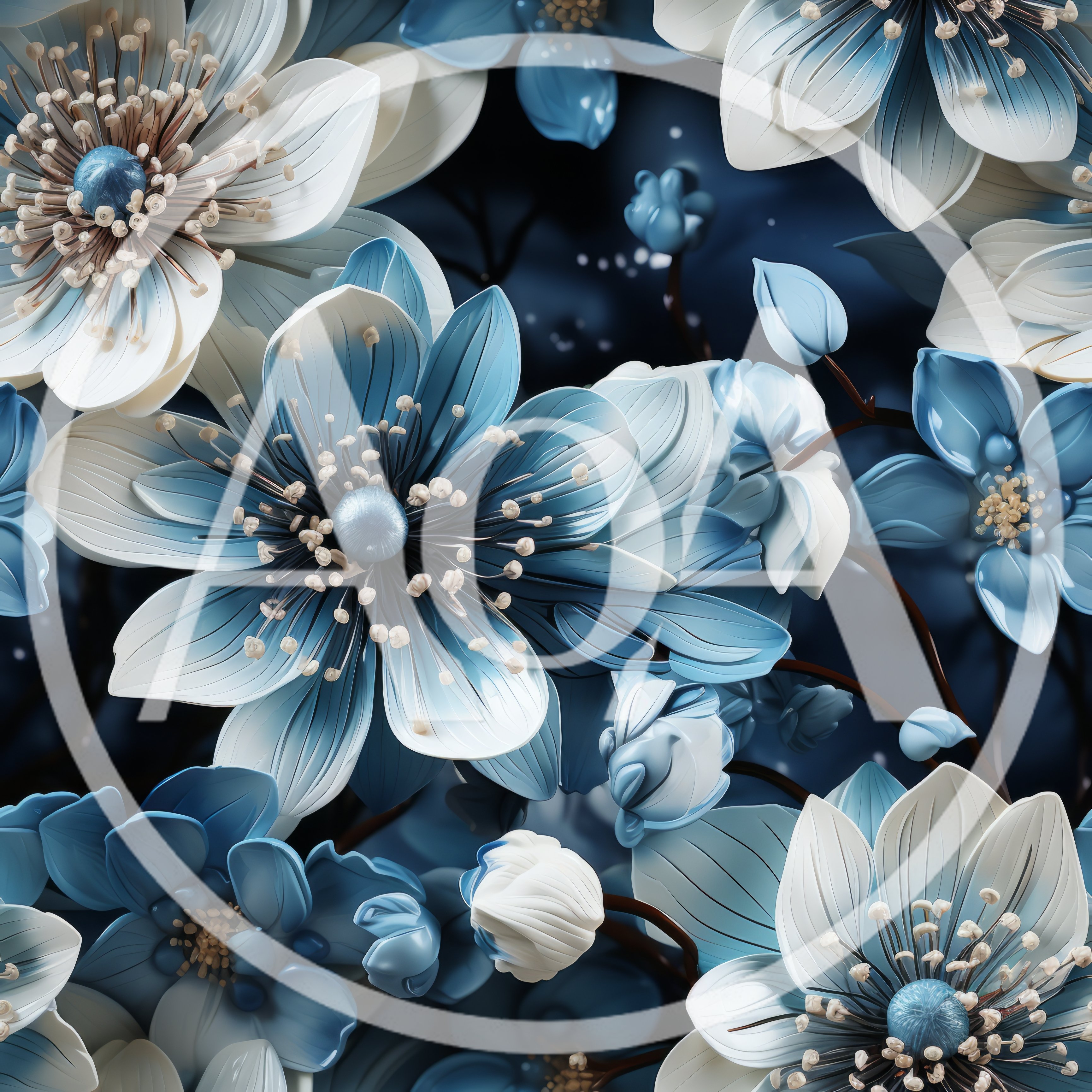 Seamless Pattern Of Elegant Blue And White Flowers