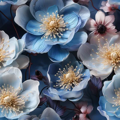 Seamless Pattern of Elegant Blue and Pink Flowers