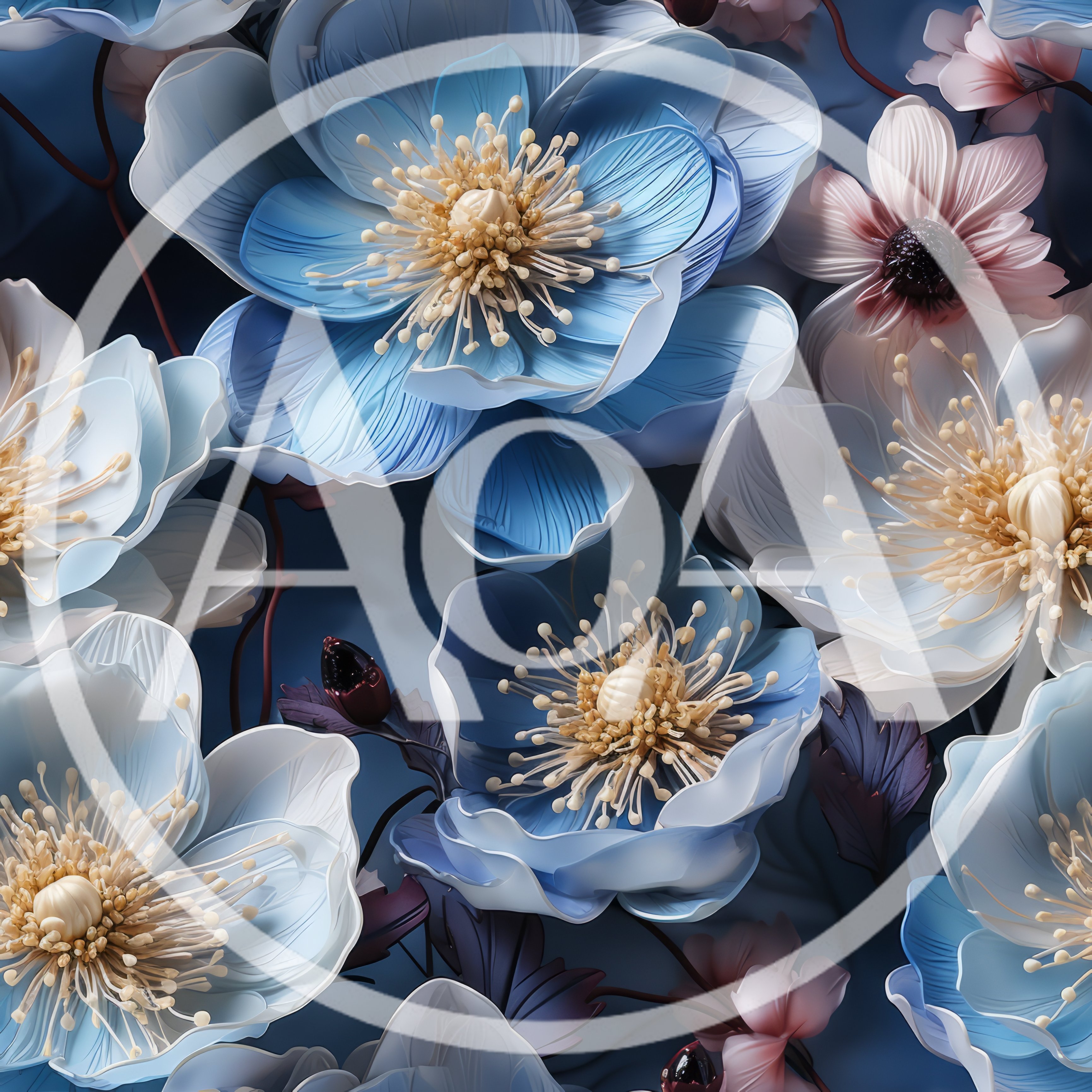 Seamless Pattern of Elegant Blue and Pink Flowers
