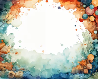 Abstract Watercolor Frame With Organic Shapes And Bubbles