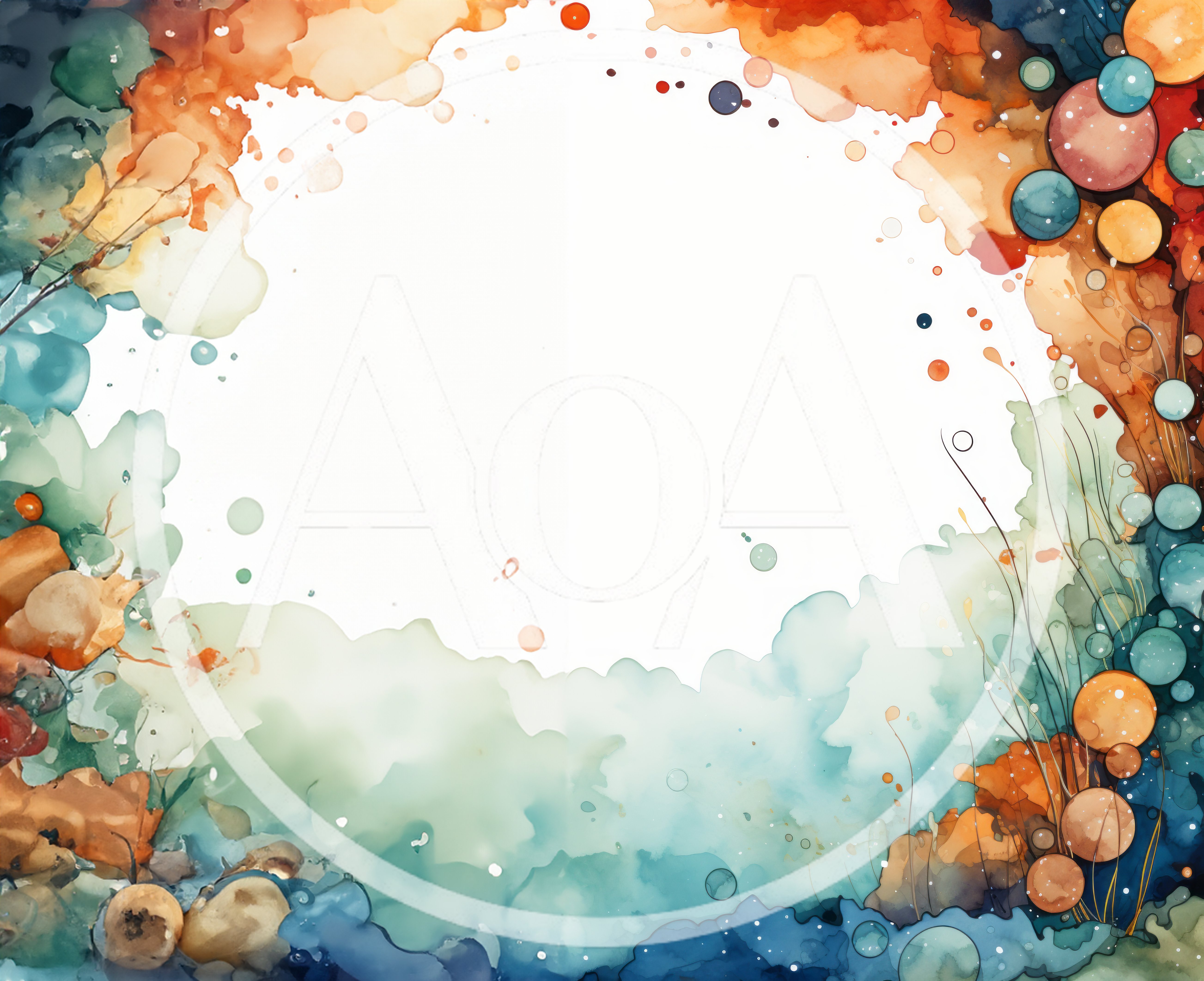 Abstract Watercolor Frame With Organic Shapes And Bubbles