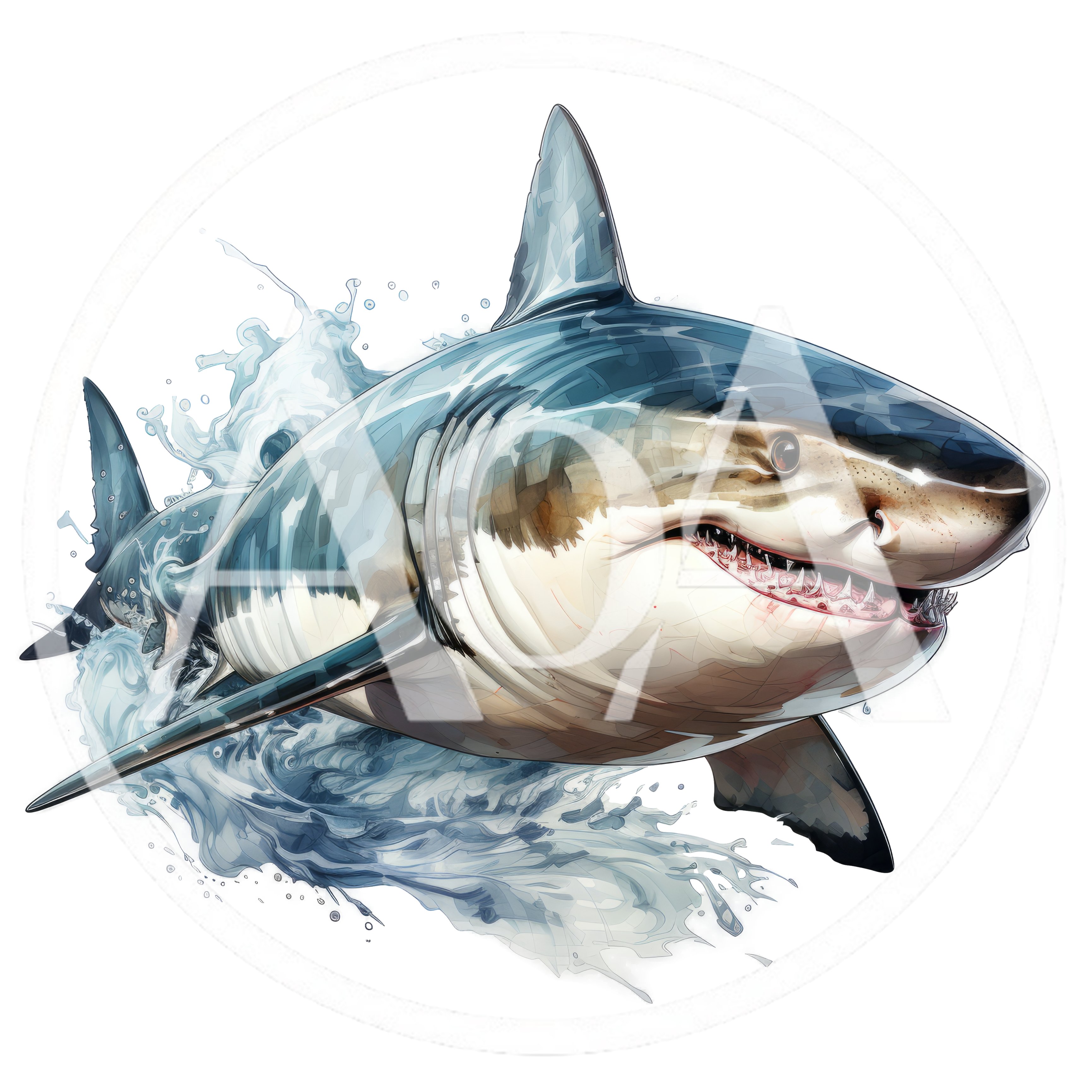Great White Shark Breaching Through Ocean Water