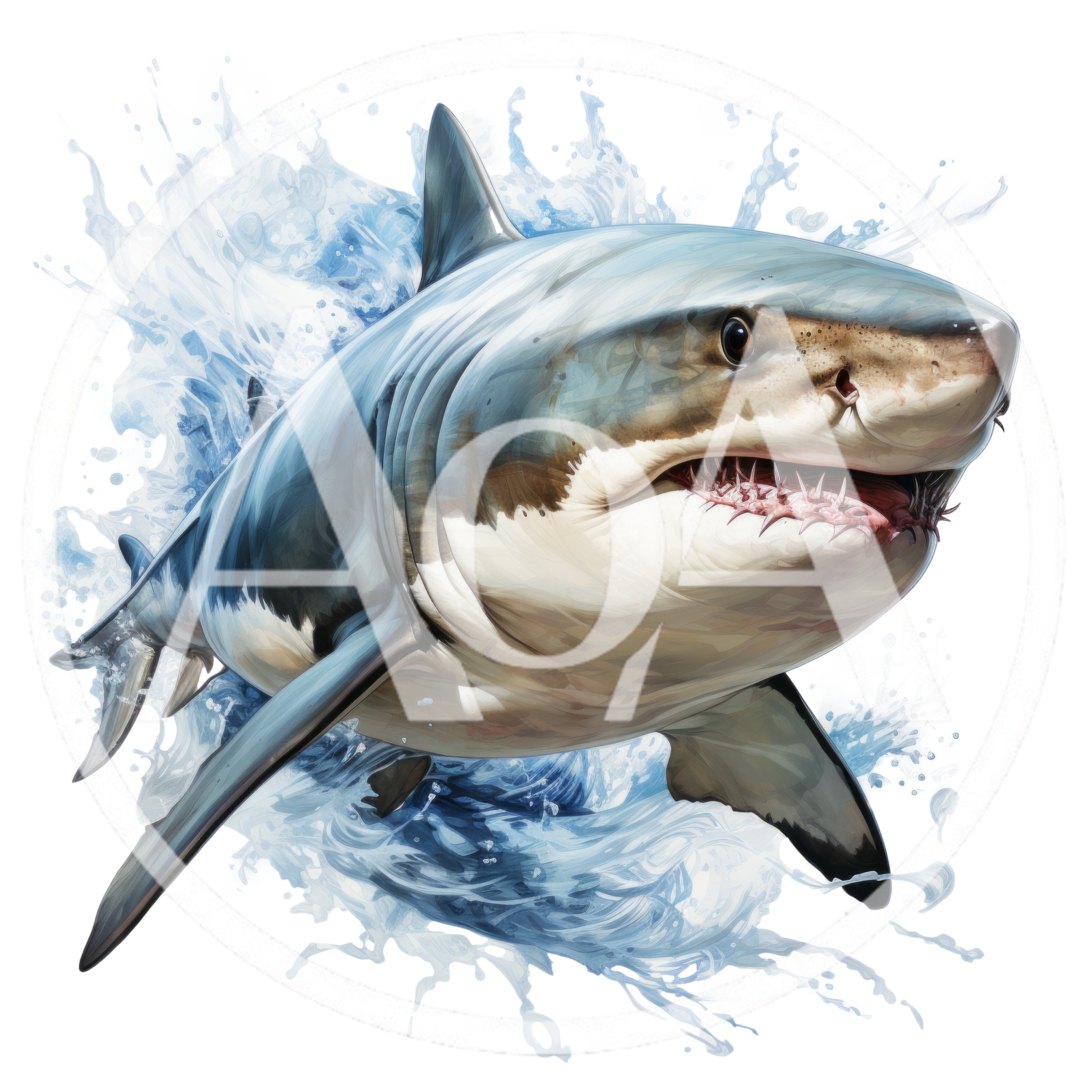 Great White Shark Emerging From Ocean Water