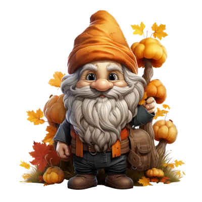 Cute Autumn Garden Gnome With Pumpkins And Leaves