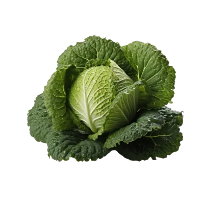 Fresh Savoy Cabbage Head Isolated On White Background