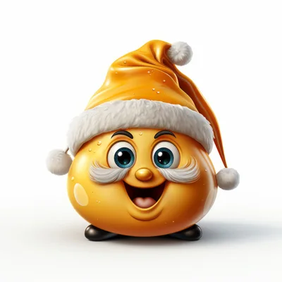 3D Rendered Yellow Emoji Character Wearing Santa Hat