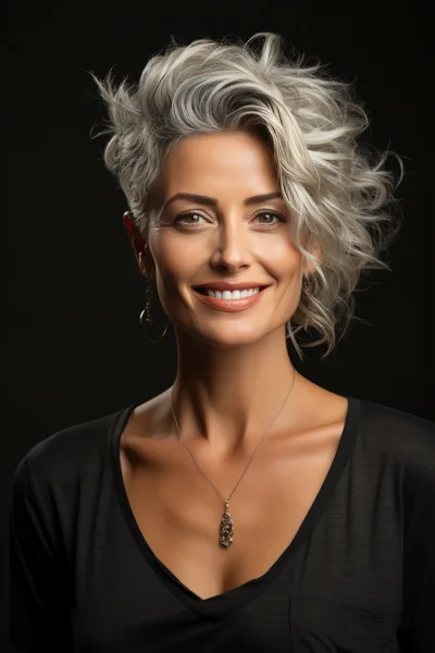 Portrait Of A Smiling Mature Woman With Silver Hair