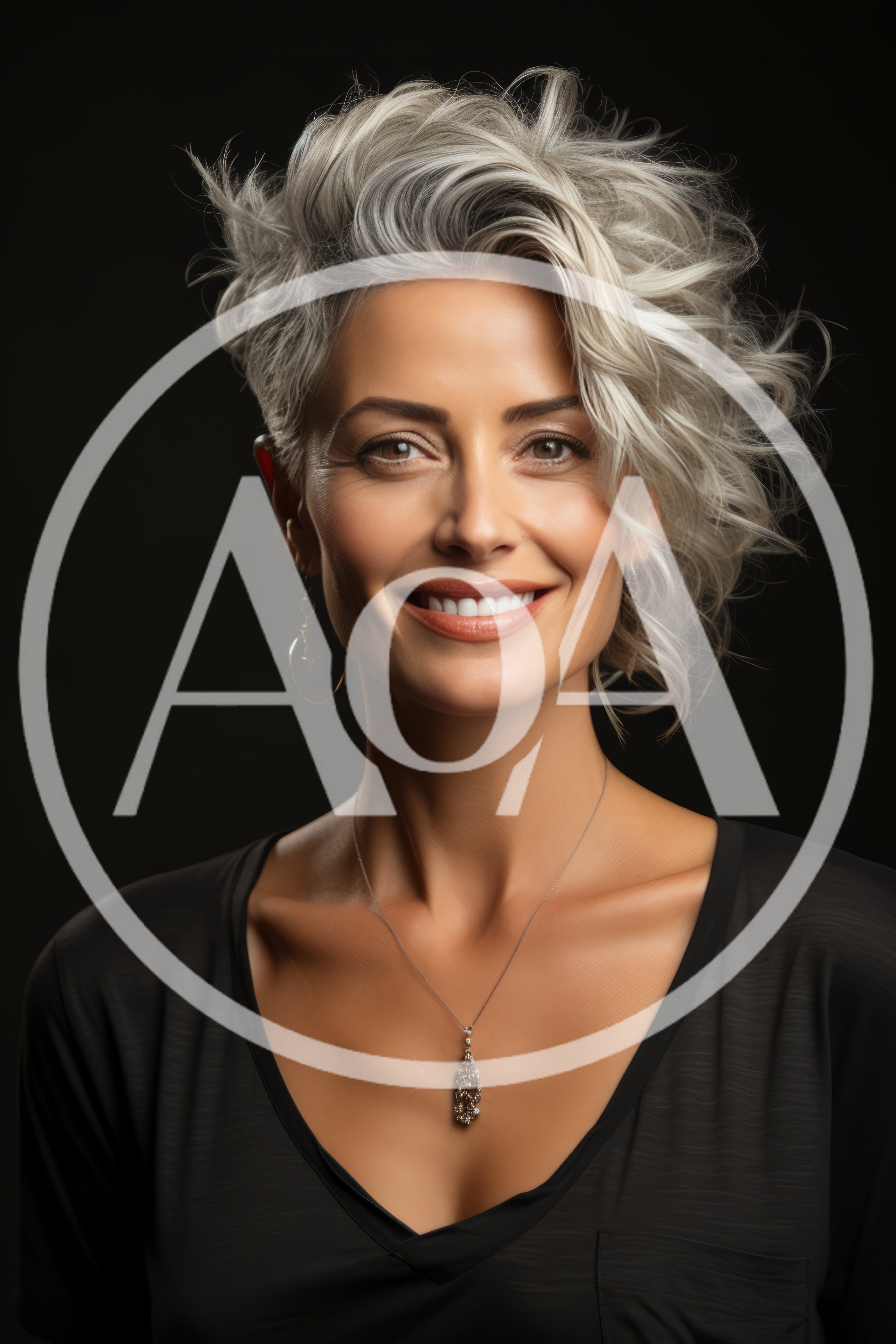 Portrait Of A Smiling Mature Woman With Silver Hair