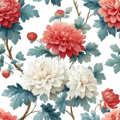 Seamless Pattern Of Elegant Chrysanthemum Flowers