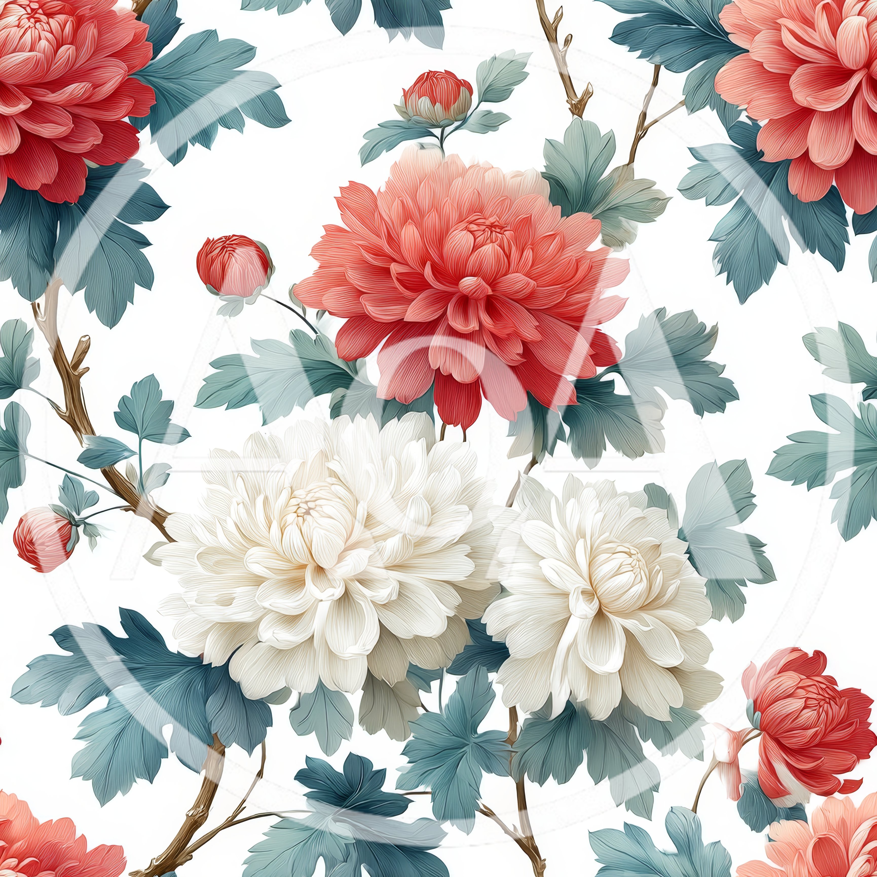 Seamless Pattern Of Elegant Chrysanthemum Flowers