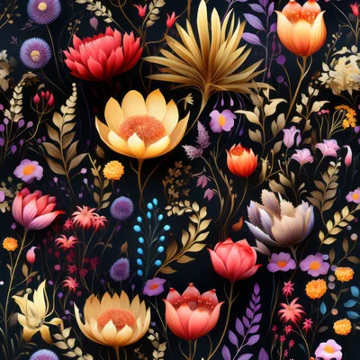Seamless Floral Pattern With Vibrant Botanical Illustrations