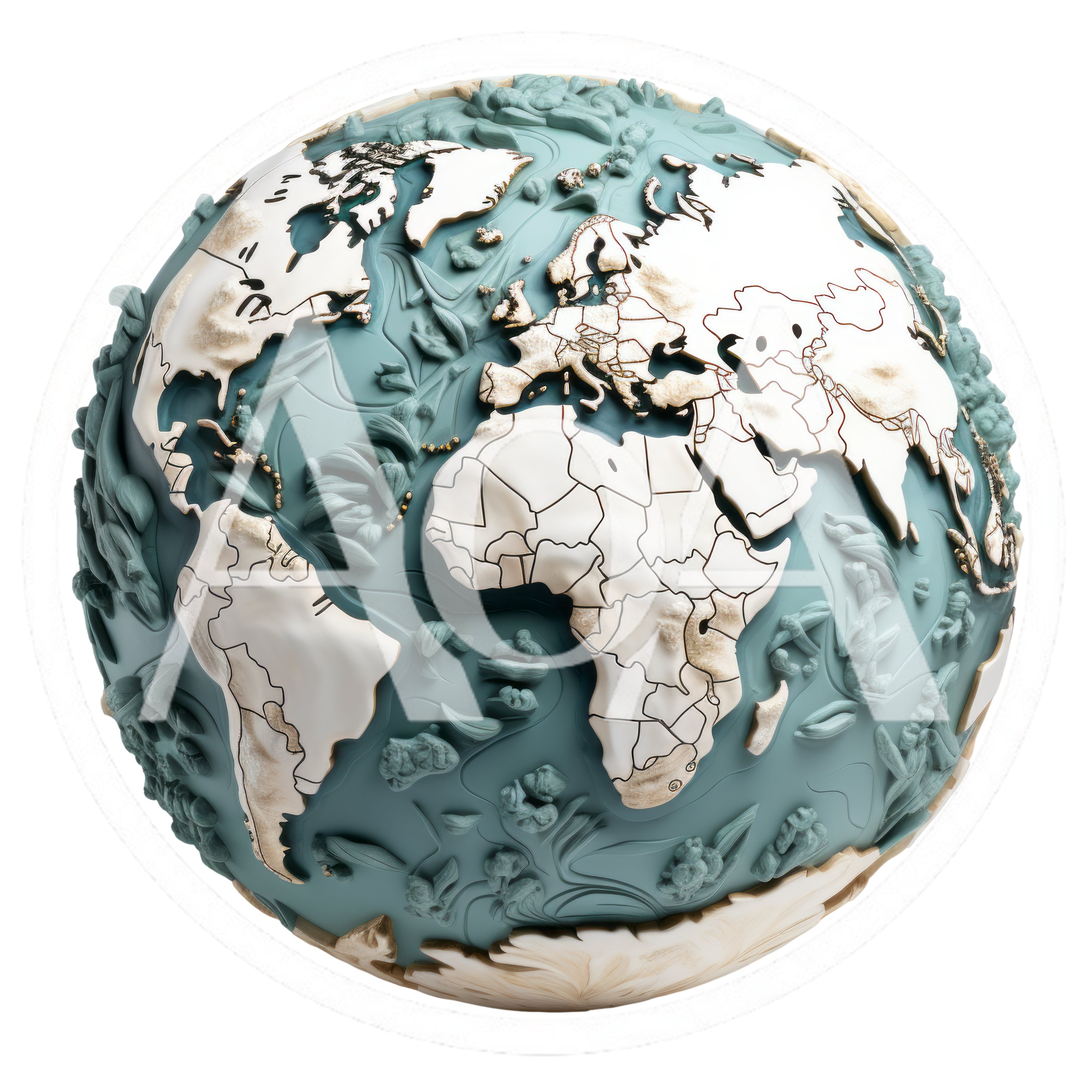 3D Relief Map Globe With Stylized Continents