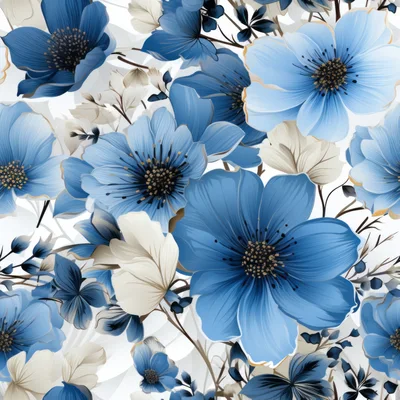 Seamless Pattern of Elegant Blue and White Flowers