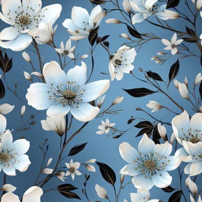 Seamless Floral Pattern With Pale Blue Blossoms