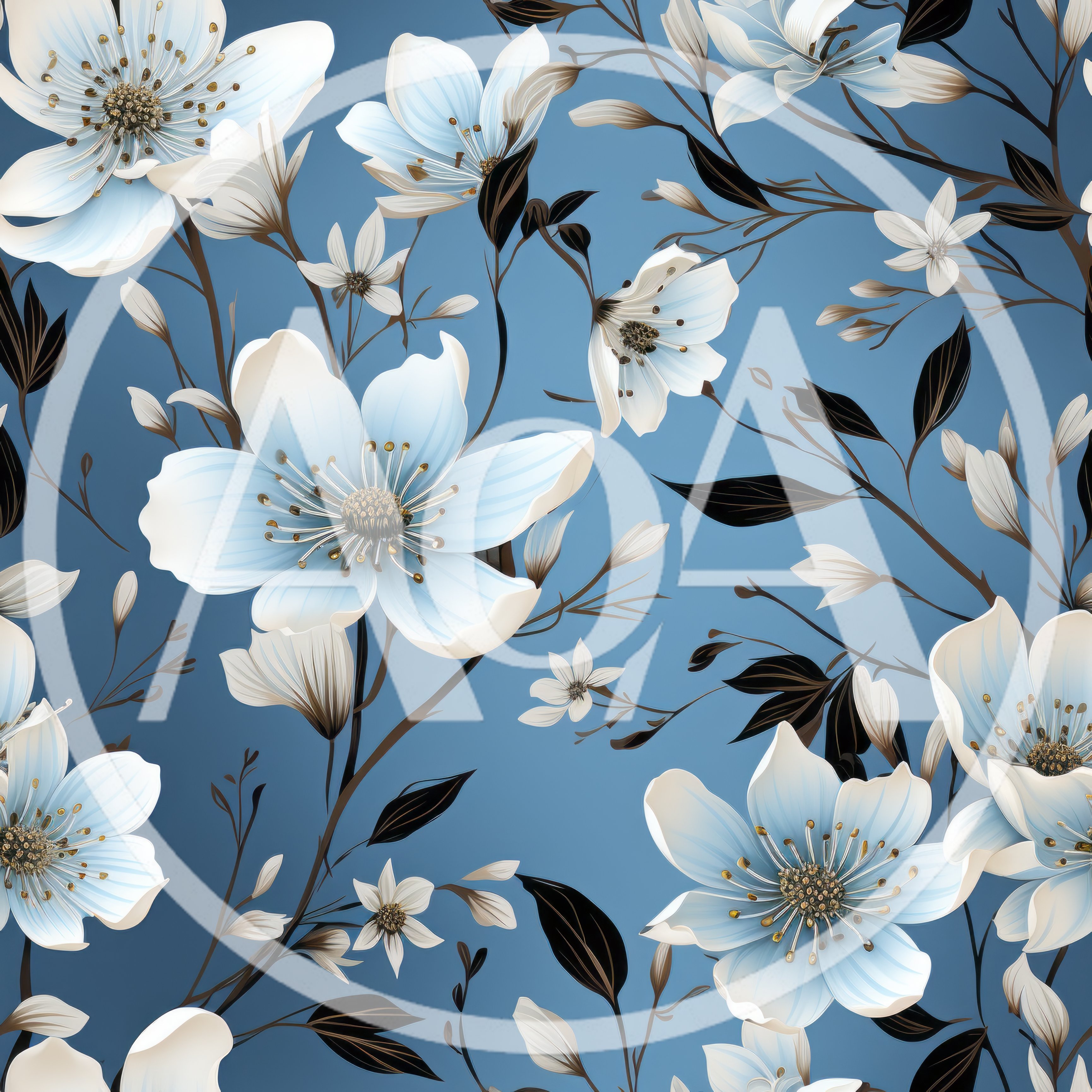Seamless Floral Pattern With Pale Blue Blossoms