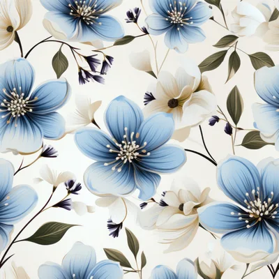 Seamless Floral Pattern With Blue And White Flowers