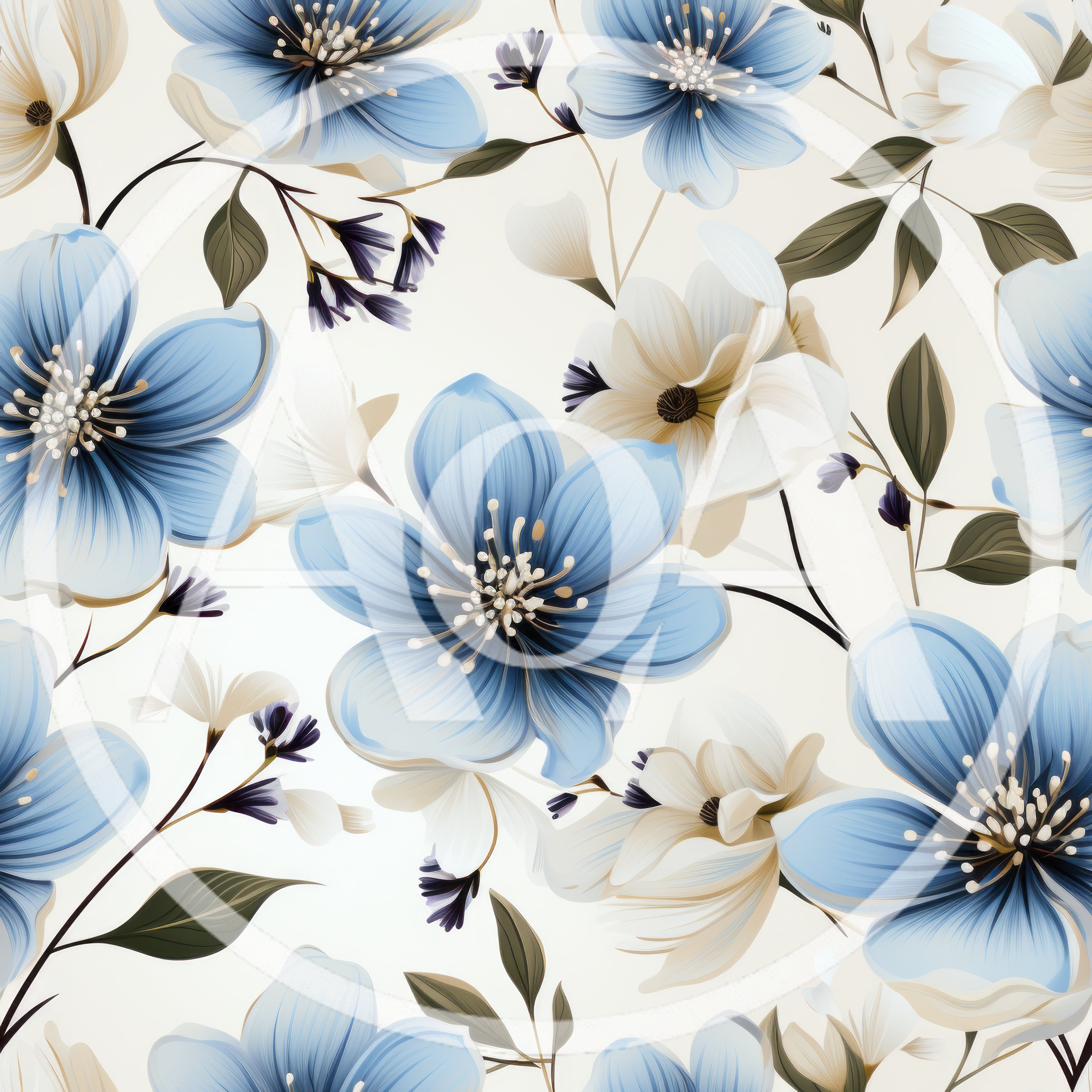 Seamless Floral Pattern With Blue And White Flowers