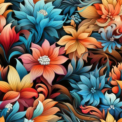 Seamless Floral Pattern With Vibrant Stylized Flowers