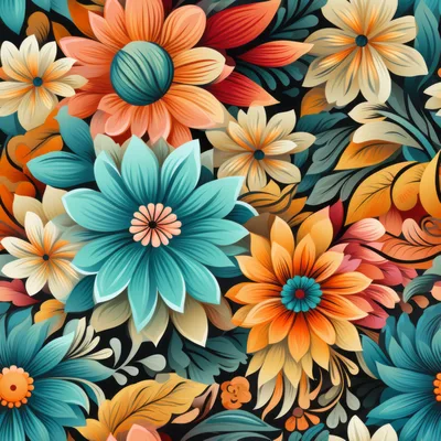 Seamless Floral Pattern With Vibrant Stylized Flowers