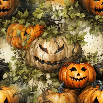 Seamless Pattern Of Spooky Halloween Jack O Lanterns