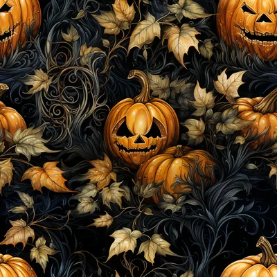 Seamless Halloween Pattern With Carved Jack O Lanterns