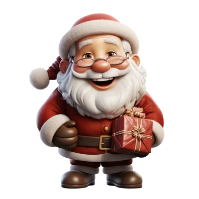 3D Rendered Cartoon Santa Claus Holding A Gift