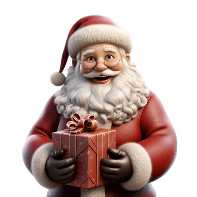 Cheerful Santa Claus Holding A Wrapped Christmas Gift