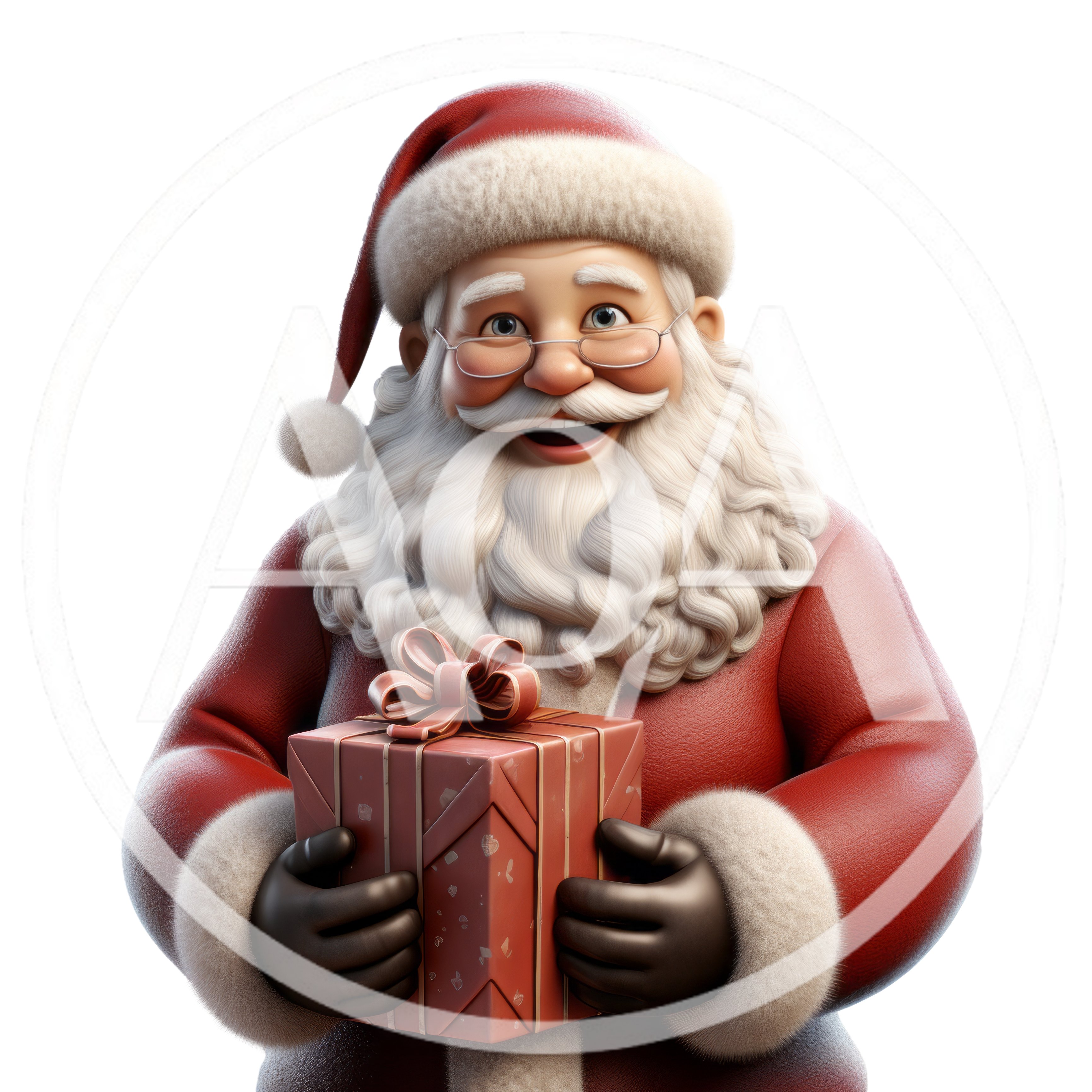 Cheerful Santa Claus Holding A Wrapped Christmas Gift